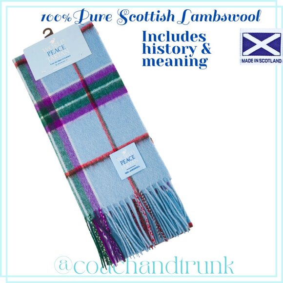 Scarf Scottish Lambswool MEANING OF WORLD PEACE TARTAN INCLUDED NWT - Picture 1 of 5